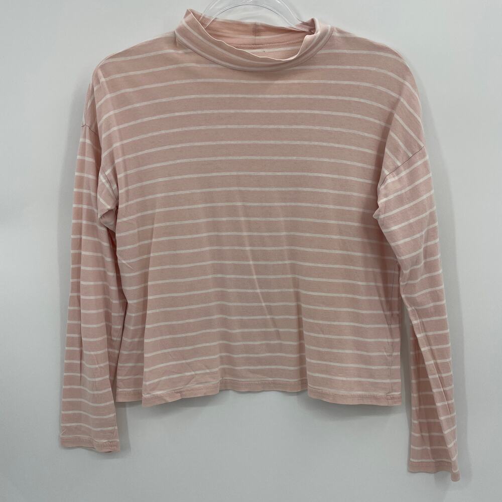 EVERLANE Women Striped Shirt Size XS Long Sleeve Mock Neck Top Cropped [FLAWED]